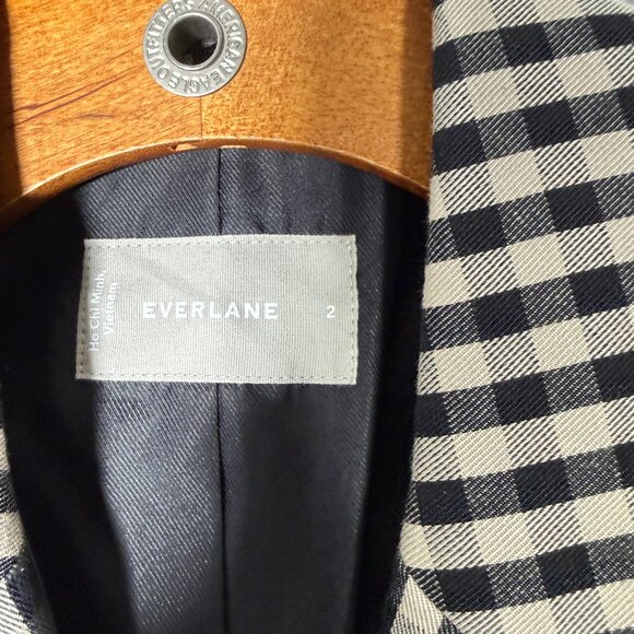 Everlane Oversized Gingham Blazer Plaid Biege Business Office Tencel Cotton 2 - Picture 5 of 11